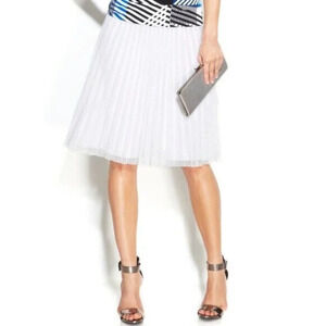 Calvin Klein White Pleated Mesh A-Line Skirt in Size 16